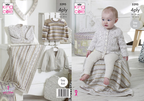 King Cole 4Ply Knitting Pattern - Baby Cardigans Sweater & Blanket (5295)
