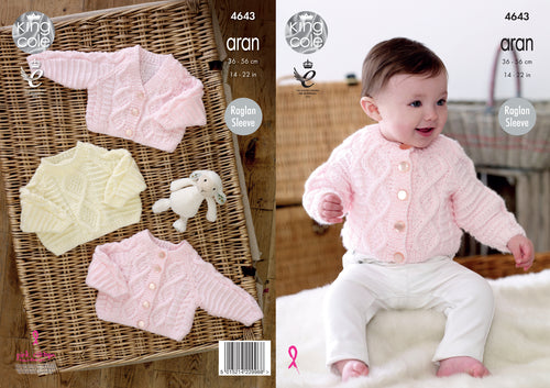 King Cole Aran Knitting Pattern - Cardigans & Sweater (4643)