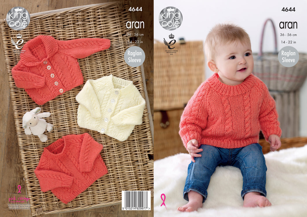 King Cole Aran Knitting Pattern - Cardigans & Sweater (4644)