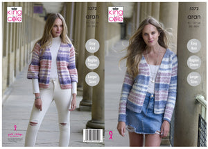 King Cole Aran Knitting Pattern - Ladies Cardigans (5272)