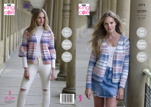 King Cole Aran Knitting Pattern - Ladies Cardigans (5272)