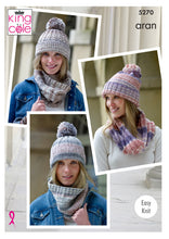 Load image into Gallery viewer, King Cole Aran Knitting Pattern - Ladies Snoods &amp; Hats (5270)