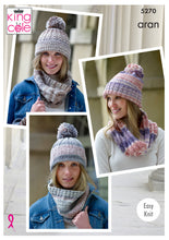 Load image into Gallery viewer, King Cole Aran Knitting Pattern - Ladies Snoods &amp; Hats (5270)