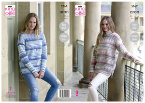 King Cole Aran Knitting Pattern - Ladies Sweaters (5267)