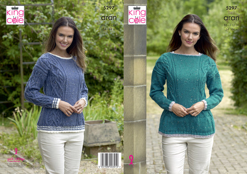 King Cole Aran Knitting Pattern - Ladies Sweaters (5297)