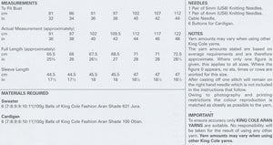 King Cole Aran Knitting Pattern - Ladies Cabled Sweater & Cardigan (4346)