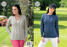Load image into Gallery viewer, King Cole Aran Knitting Pattern - Ladies Cabled Sweater &amp; Cardigan (4346)