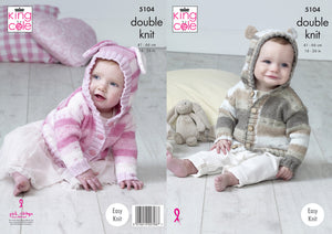 King Cole Double Knitting Pattern - Baby Bunny or Teddy Ears Jacket (5104)