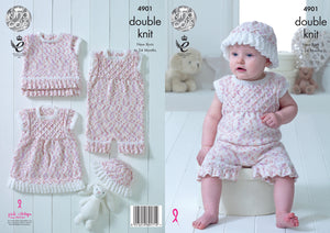 King Cole Double Knitting Pattern - Frilled Baby Set (4901)