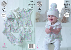 King Cole Double Knitting Pattern - Pleated Baby Set (4897)