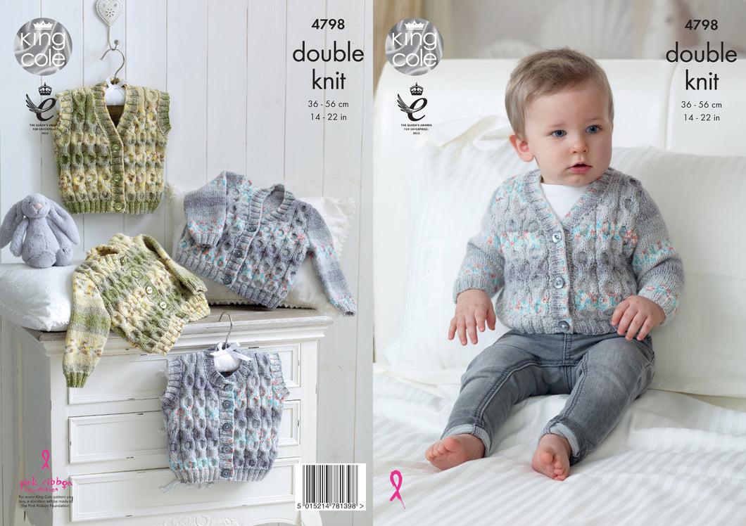King Cole Double Knitting Pattern - Baby Cabled Cardigans & Waistcoats (4798)