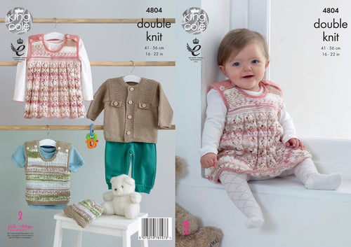 King Cole Double Knitting Pattern - Baby Jacket Dress Top & Hat (4804)
