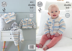 King Cole Double Knitting Pattern - Baby Cardigans & Blanket (4814)