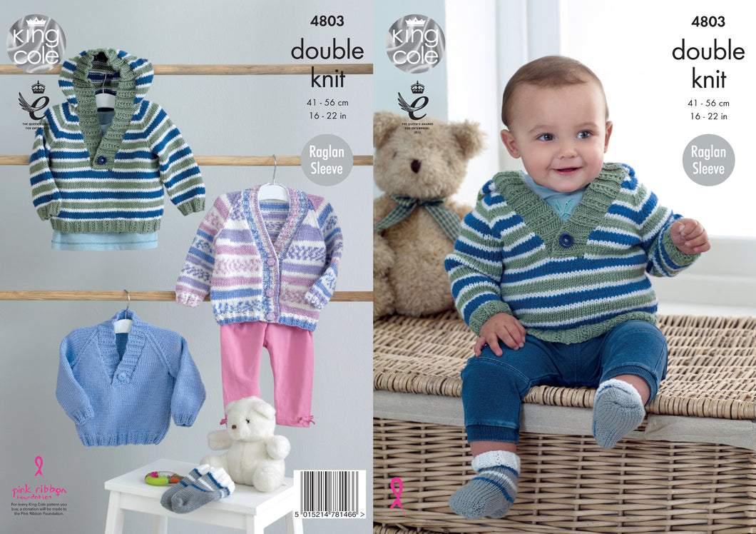 King Cole Double Knitting Pattern - Baby Hoody Sweater Cardigan & Socks (4803)
