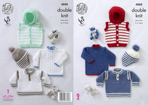 King Cole Double Knitting Pattern - Baby Hoody Sweater & Hat (4888)