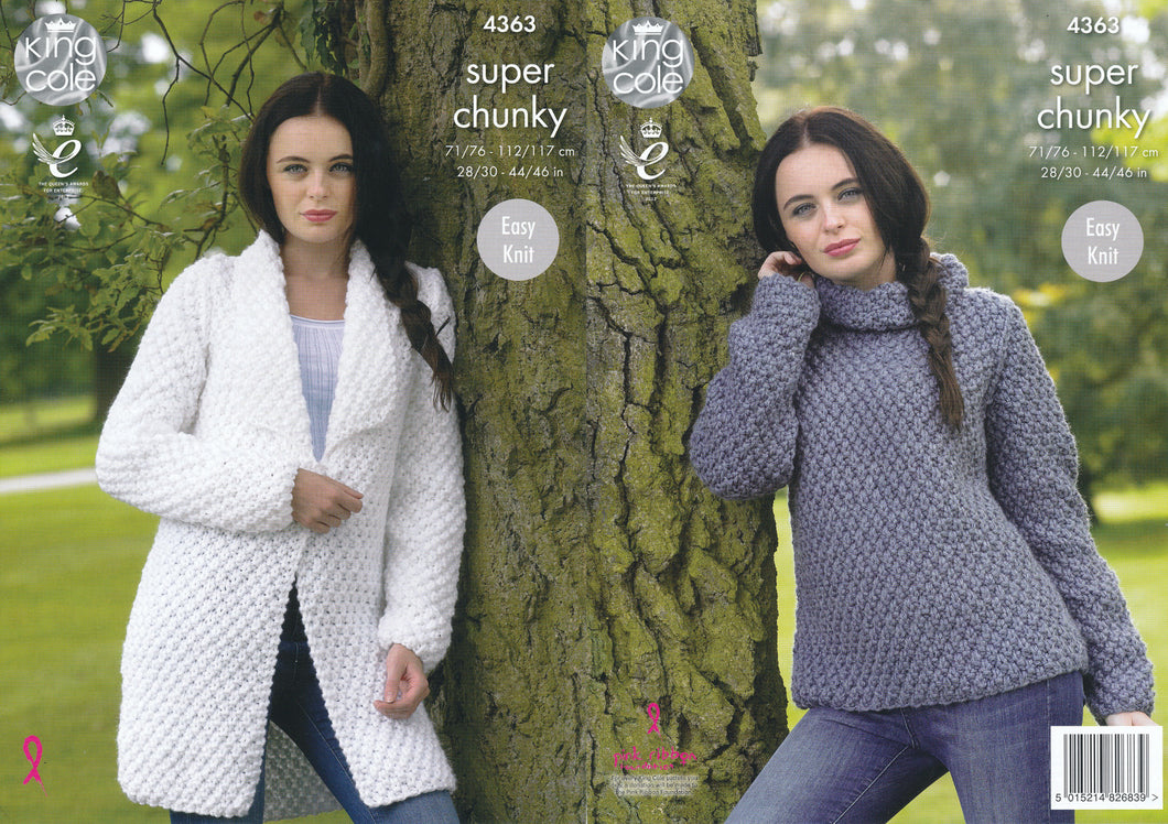 King Cole Super Chunky Knitting Pattern - Ladies Jacket & Sweater (4363)