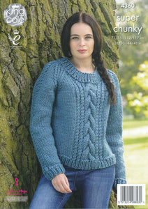 King Cole Super Chunky Knitting Pattern - Ladies Cable Knit Sweaters (4360)