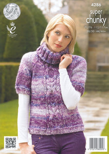 King Cole Super Chunky Pattern - Ladies Round or Polo Neck Sweater (4286)