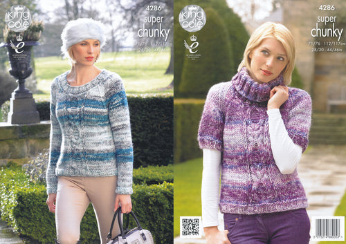 King Cole Super Chunky Pattern - Ladies Round or Polo Neck Sweater (4286)