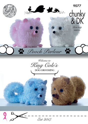 King Cole Tinsel Chunky Knitting Pattern - Pomeranian Dogs (9077)