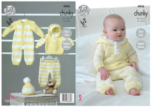 King Cole Chunky Knitting Pattern - Hoody Pants All-In-One & Hat (4846)