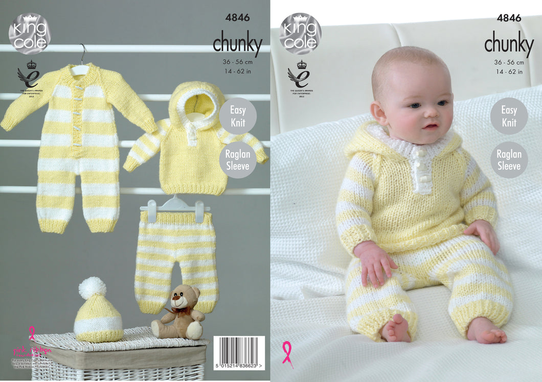 King Cole Chunky Knitting Pattern - Hoody Pants All-In-One & Hat (4846)