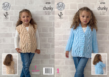 Load image into Gallery viewer, King Cole Chunky Knitting Pattern - Girls Cabled Cardigan &amp; Waistcoat (4700)