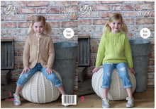 Load image into Gallery viewer, King Cole Chunky Knitting Pattern - Girls Lacy Sweater &amp; Cardigan (4970)