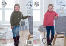 Load image into Gallery viewer, King Cole Chunky Knitting Pattern - Girls Lacy Sweater &amp; Cardigan (4990)