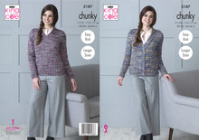 Load image into Gallery viewer, https://images.esellerpro.com/2278/I/159/716/king-cole-chunky-knitting-pattern-ladies-cardigan-sweater-5187.jpg