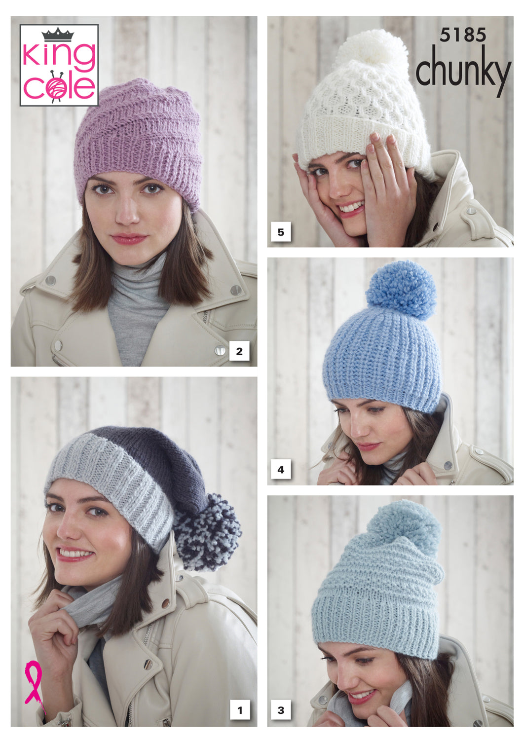 King Cole Chunky Knitting Pattern - Ladies Hats (5185)