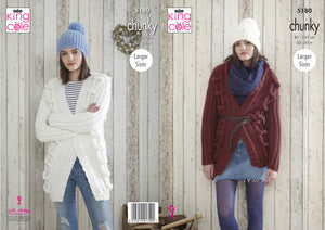 King Cole Chunky Knitting Pattern - Ladies Jackets & Hat (5180)