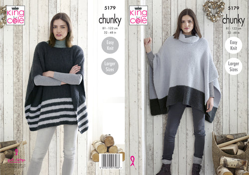 King Cole Chunky Knitting Pattern - Ladies Ponchos (5179)