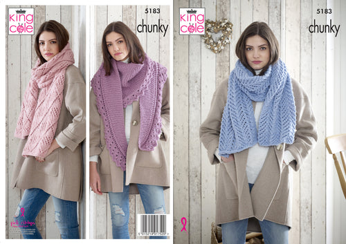 King Cole Chunky Knitting Pattern - Ladies Shawls (5183)