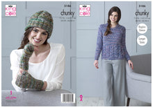 Load image into Gallery viewer, King Cole Chunky Knitting Pattern - Ladies Sweater Mittens &amp; Hat (5186)