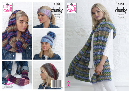King Cole Chunky Knitting Pattern - Ladies Accessories (5153)