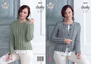 King Cole Chunky Knitting Pattern - Ladies Cardigan & Sweater (5013)
