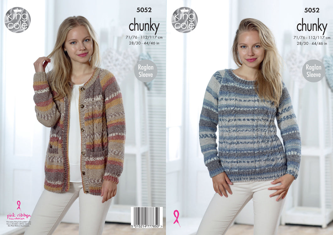 King Cole Chunky Knitting Pattern - Ladies Cardigan & Sweater (5052)