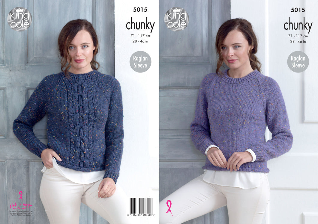 King Cole Chunky Knitting Pattern - Ladies Sweaters (5015)