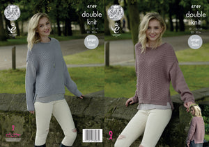 King Cole Double Knitting Pattern - Ladies High or Boat Neck Sweater (4749)