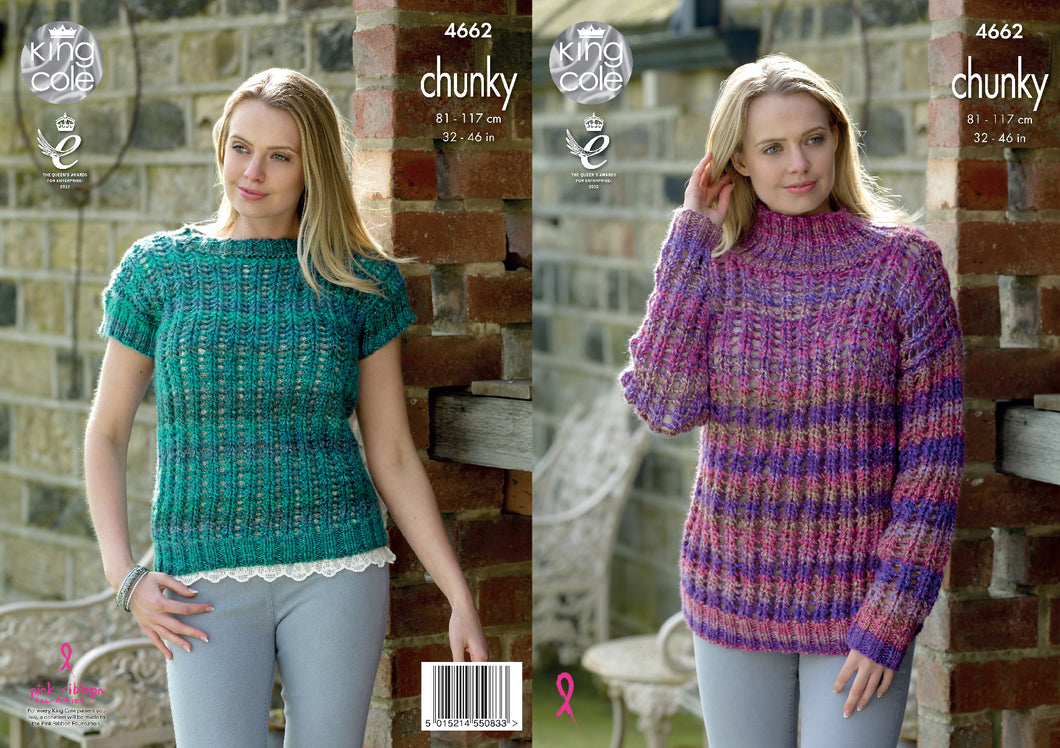 King Cole Chunky Knitting Pattern - Ladies Sweater & Top (4662)