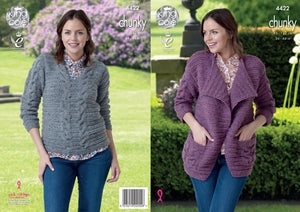 King Cole Chunky Knitting Pattern - Ladies Jacket & Sweater (4422)