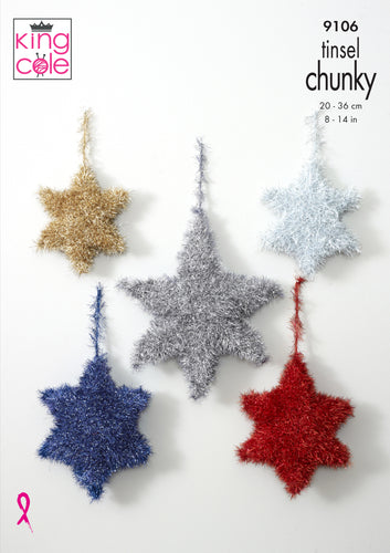 King Cole Tinsel Chunky Knitting Pattern - Stars (9106)