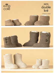 King Cole Double Knitting Pattern - 3275 Knitted Hug Boot Slippers