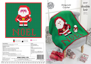 King Cole Double Knit Crochet Pattern - Blanket & Snowman (5117)