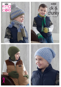 King Cole DK & Chunky Knitting Pattern - Boys Accessories (5202)
