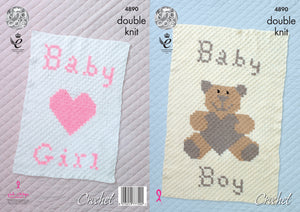 King Cole Crochet Pattern - Baby Boy or Girl Comfort Blankets (4890)