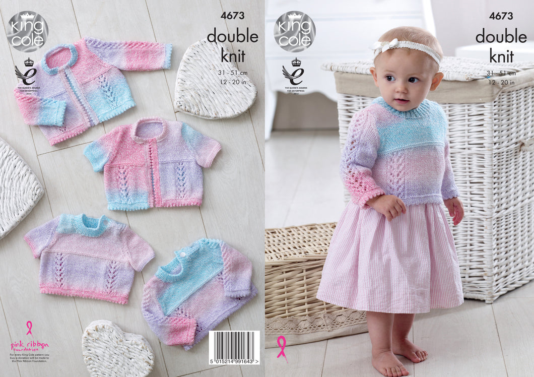 King Cole Double Knitting Pattern - Baby Lacy Sweaters & Cardigans (4673)