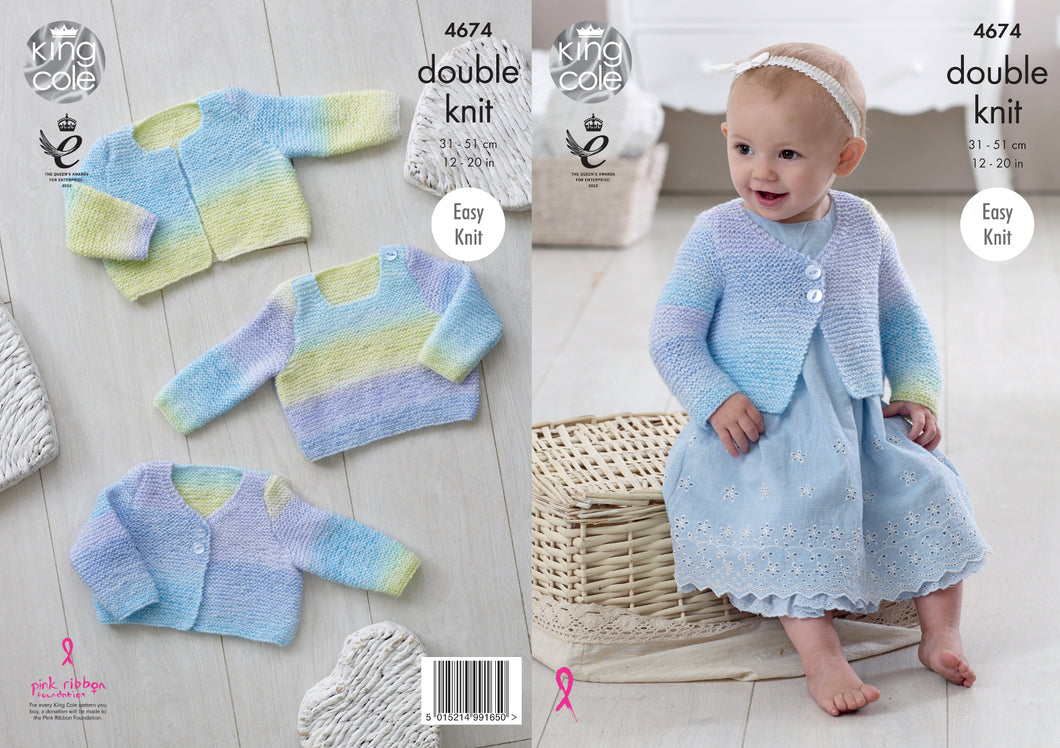 King Cole Double Knitting Pattern - Baby Sweater & Cardigans (4674)