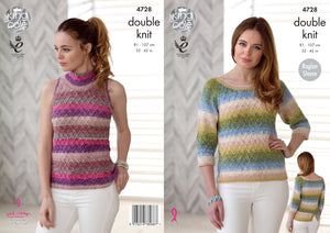 King Cole Double Knitting Pattern - Ladies Sweater & High Neck Top (4728)